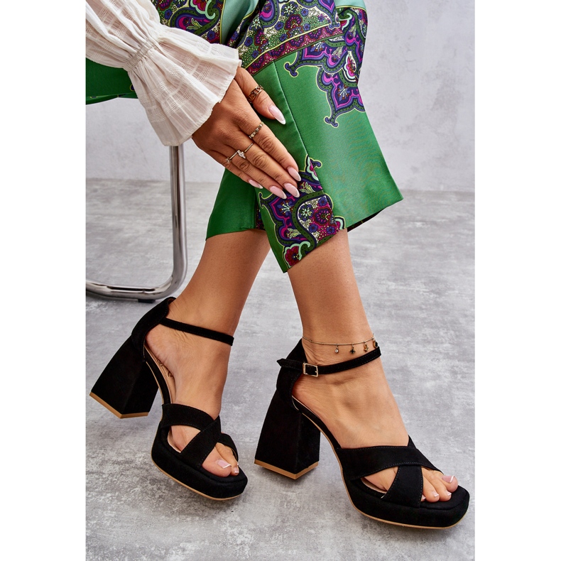 Lewski Shoes Damsandaler med hög klack i mocka Leski Skor 3221 Svart 1