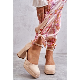 PS2 Mocka Pumps på tjocka klackar och plattform Beige Diame 1