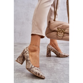 Lewski Shoes Läder Pumps Med Snake Mönster Vänster Skor 3277 Beige-Guld gyllene 2