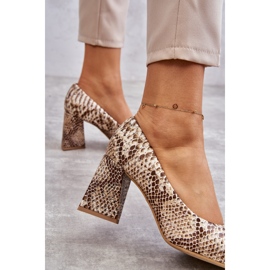 Lewski Shoes Läder Pumps Med Snake Mönster Vänster Skor 3277 Beige-Guld gyllene 1