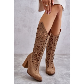 Lewski Shoes Mocka Openwork Boots Leewski Skor 3234 Mörk Beige 1