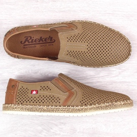 Rieker B5297-64 beige genombrutna läder slip-on skor för män 2