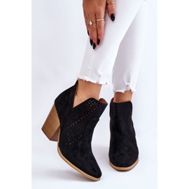 PM1 Kvinnors stövlar på högklackade mocka genombrutna svarta nyanser 1