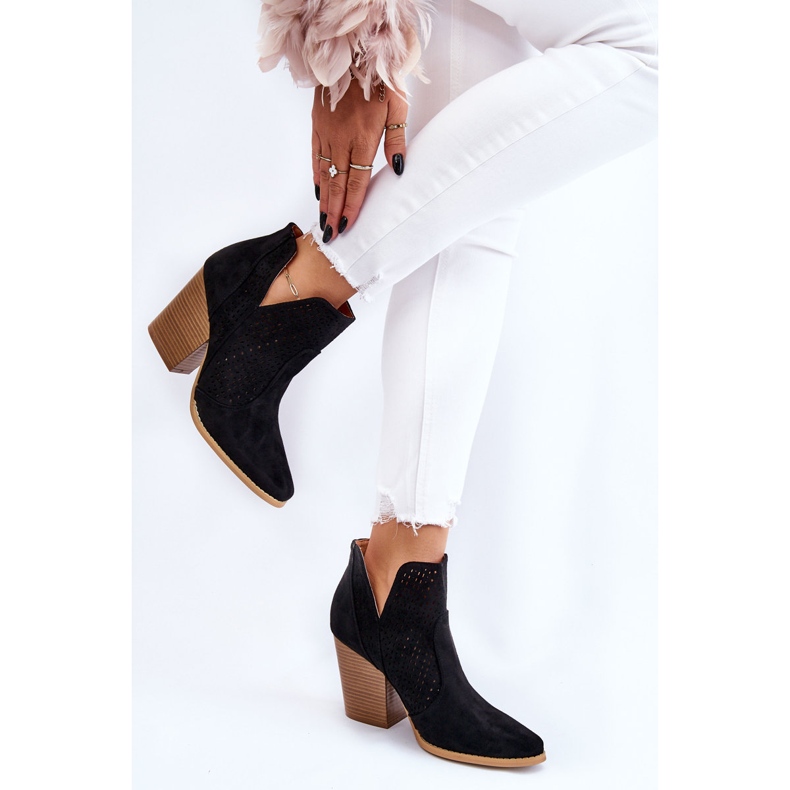 PM1 Kvinnors stövlar på högklackade mocka genombrutna svarta nyanser 2