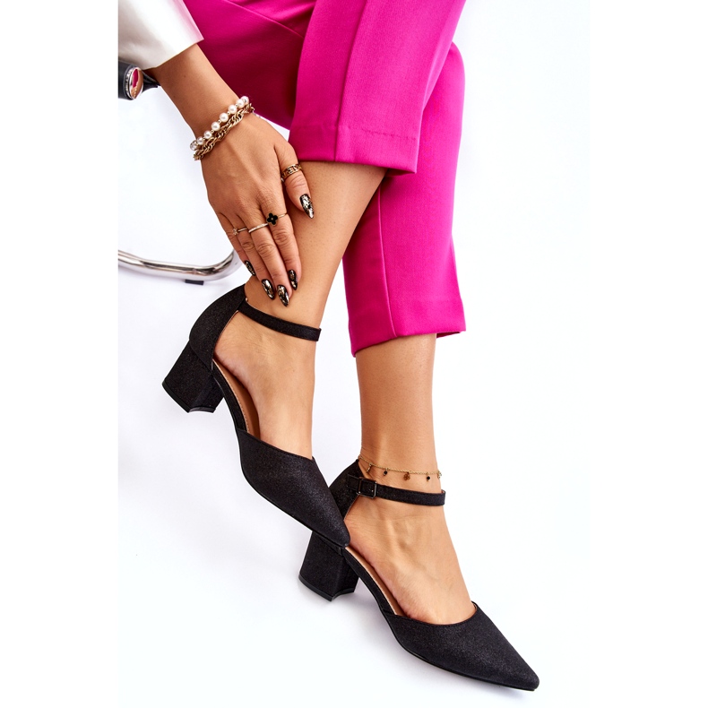 PG1 Fashionabla Shiny Low Heel Pumps Svart Leilany 4