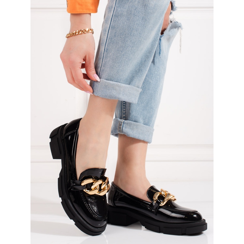 Goodin Svarta Shelovet-skor för kvinnor med guldkedja 1