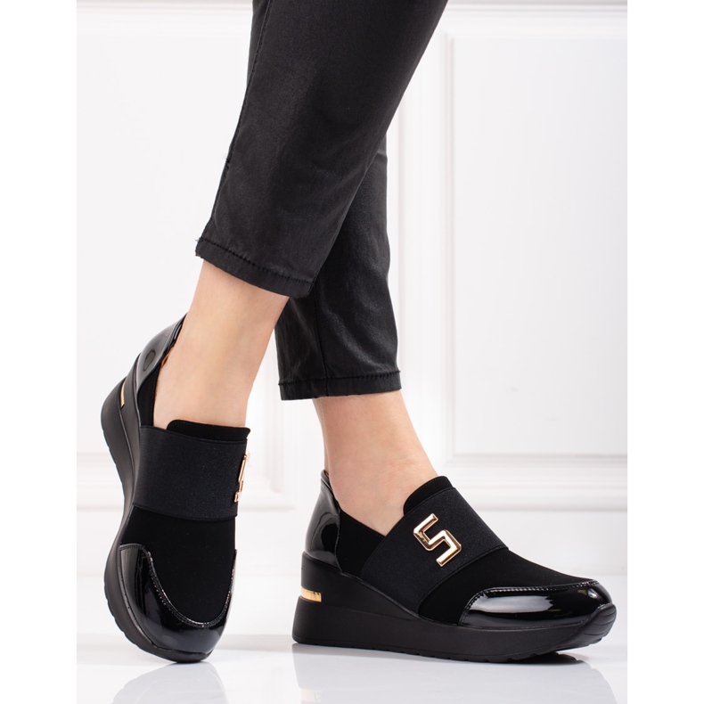 Shelovet svarta wedge sneakers för kvinnor 1