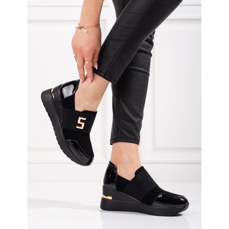 Shelovet svarta wedge sneakers för kvinnor 2