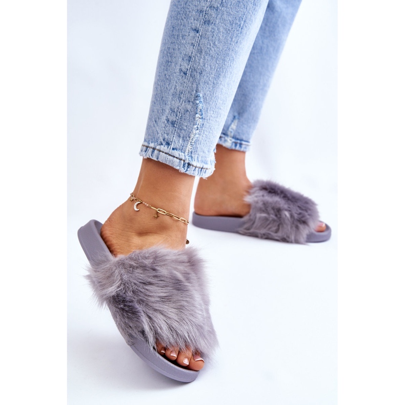 PM1 Grå Allyson gummiflip flops med päls 2