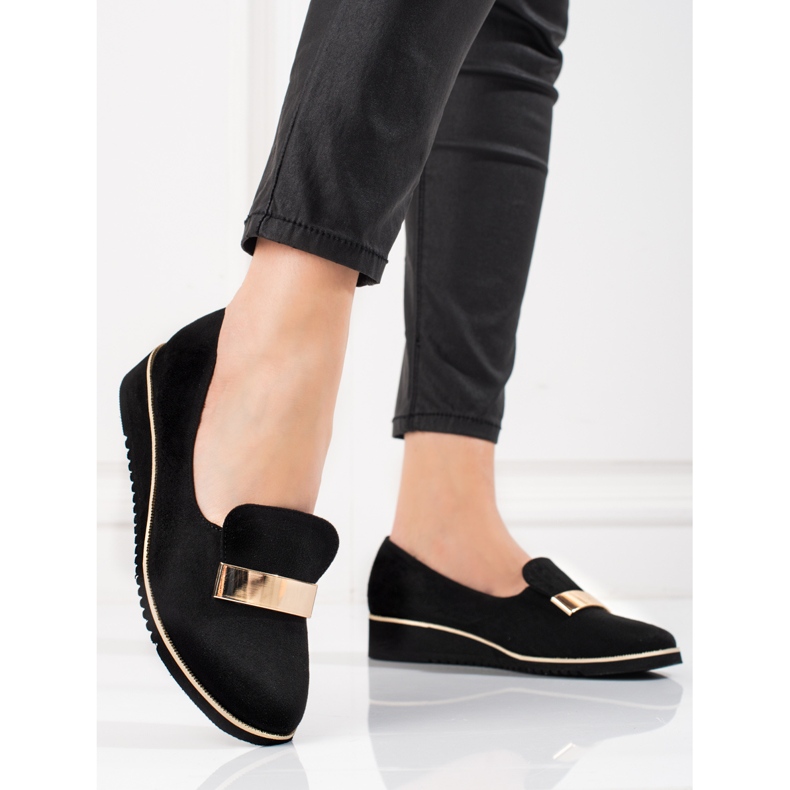 Lätta damskor Shelovet med gulddekor i mocka svart 1