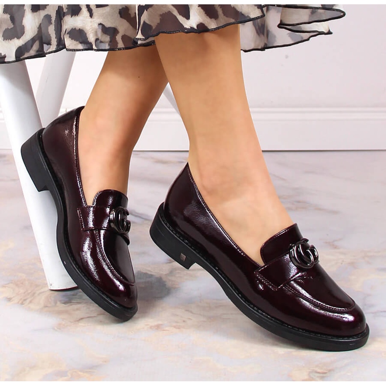 Burgundy patent loafers skor för kvinnor Potocki SZ12020 röd 1