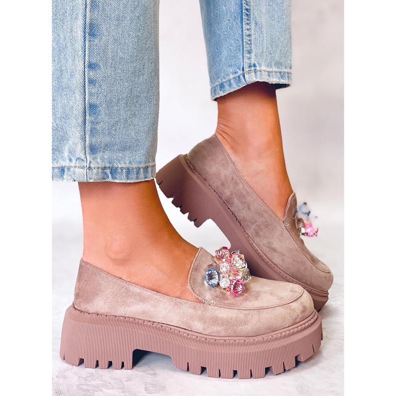 PA1 Stefani Khaki pärlstav plattform loafers beige 1