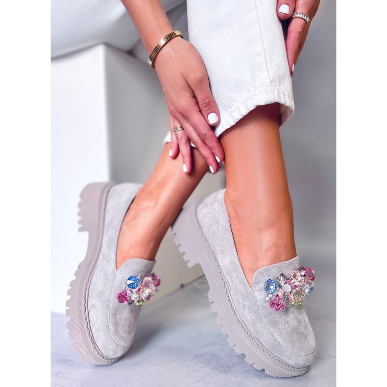 PA1 Stefani Grey plattformsloafers med pärlor grå 1