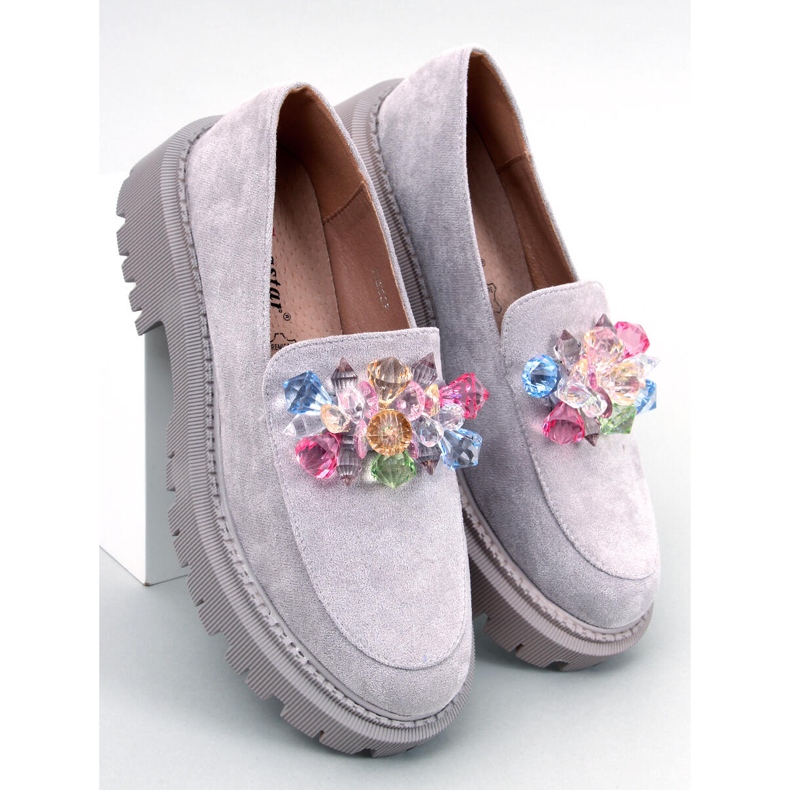 PA1 Stefani Grey plattformsloafers med pärlor grå 2