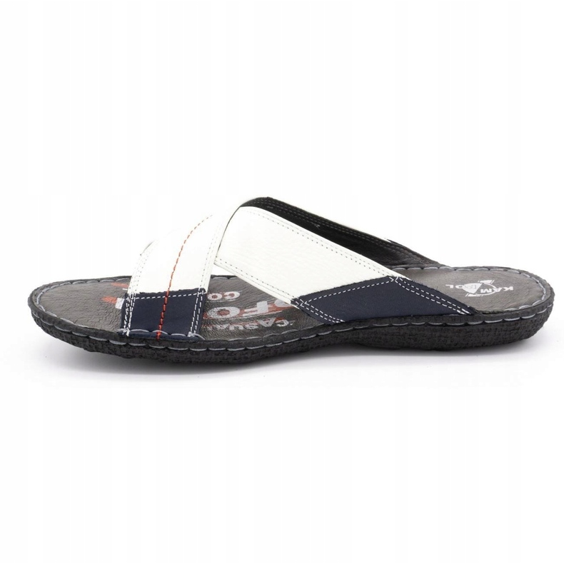 Kampol Män läder tofflor 200 / B vita marinblå 1