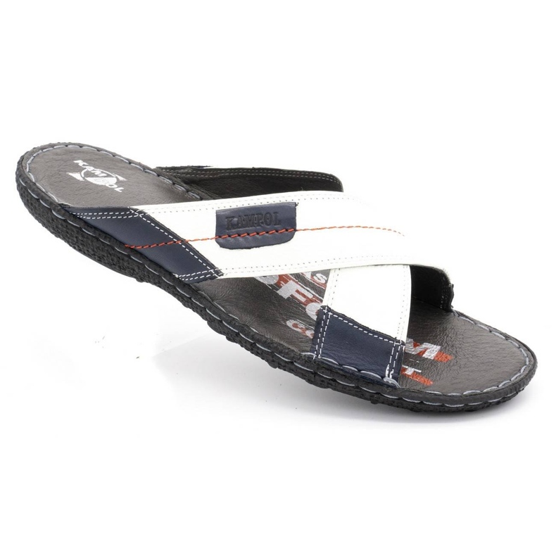 Kampol Män läder tofflor 200 / B vita marinblå 2