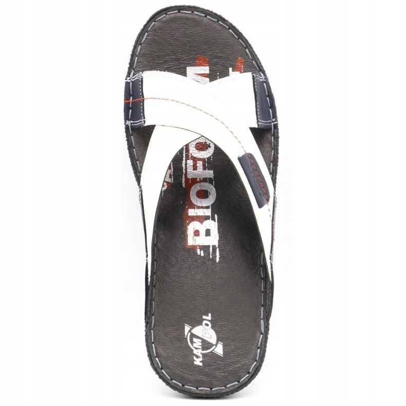 Kampol Män läder tofflor 200 / B vita marinblå 7