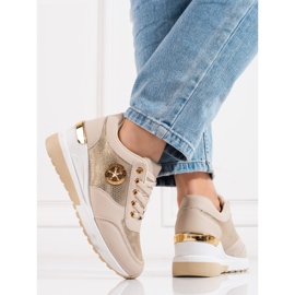 Shelovet wedge sneakers för kvinnor beige gyllene 2