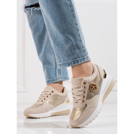 Shelovet wedge sneakers för kvinnor beige gyllene 1