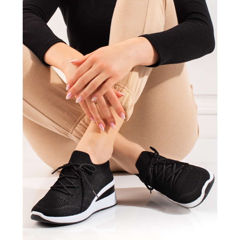 Shelovet sock wedge sportskor för kvinnor svart 1