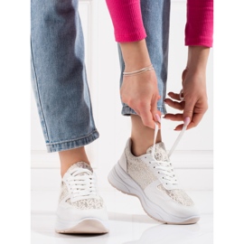 Shelovet sportskor för kvinnor med ett glänsande mönster vit silver- 1