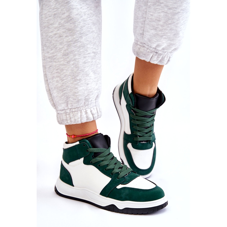Höga damsportskor, sneakers, vita och gröna 5