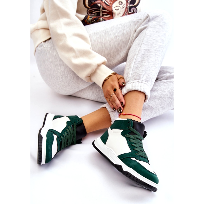 Höga damsportskor, sneakers, vita och gröna 6