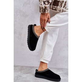 Kvinnors mocka tofflor med päls och broderi svart 4