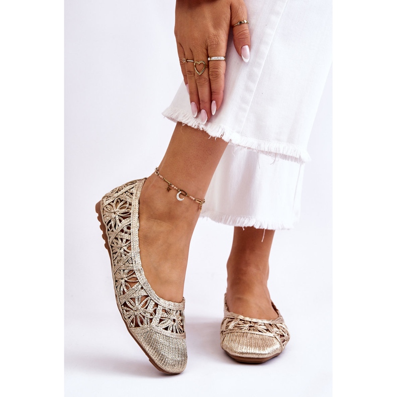 PS1 Genombrutna Fashionabla Thiago Ballerinas i guld gyllene 1