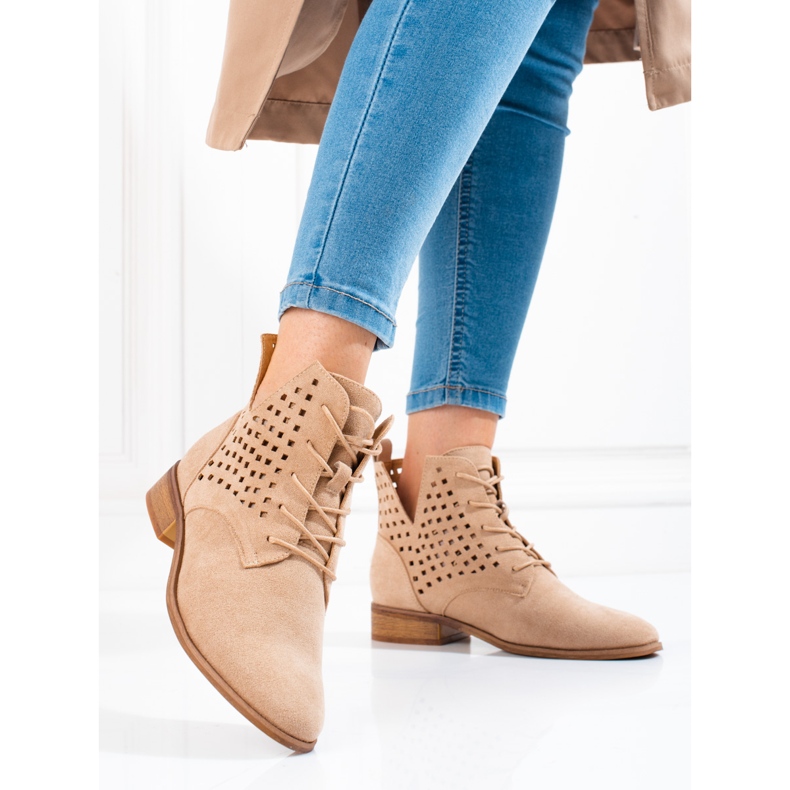 W. Potocki Kvinnors genombrutna snörstövlar Potocki beige 2