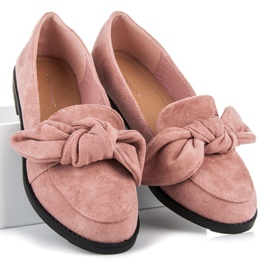 Ideal Shoes Brogues i mocka med rosett rosa 1