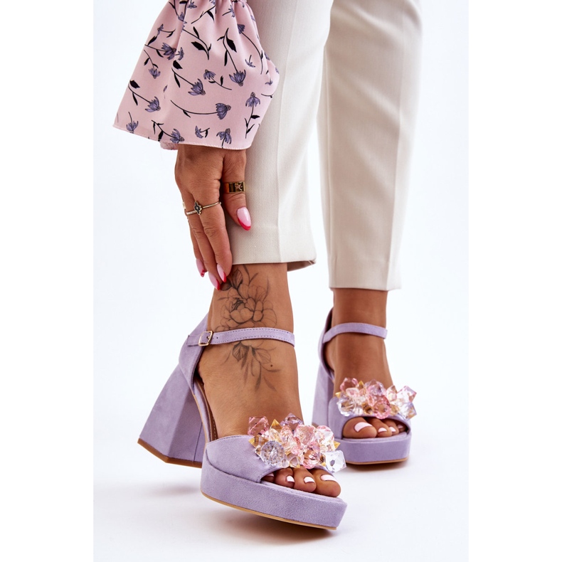 PS1 Fashionabla sandaler med kristaller på massiva klackar Lila Garrett purpur 1