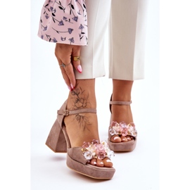 PS1 Fashionabla sandaler med kristaller på massiva klackar Mörkbeige Garrett brun 1