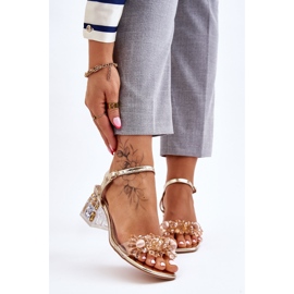 S.Barski Damsandaler i guld med låga klackar Guld Benicio gyllene 1