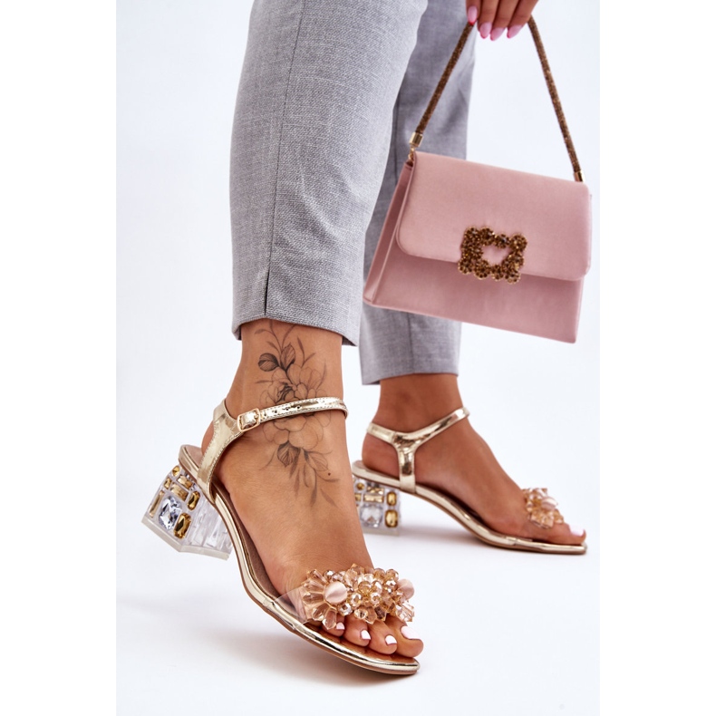 S.Barski Damsandaler i guld med låga klackar Guld Benicio gyllene 2