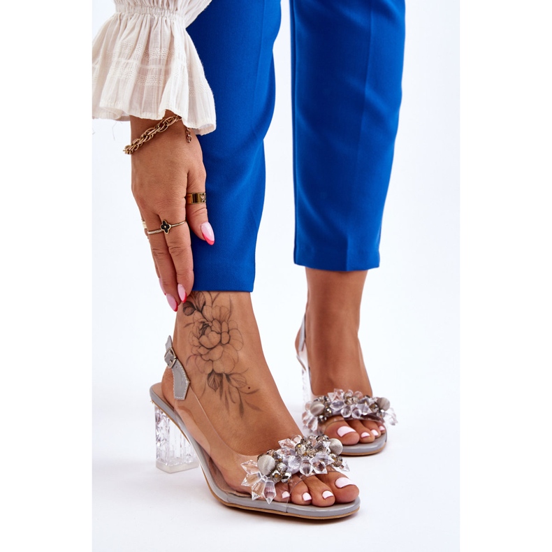 S.Barski Fashionabla Sandaler Med Grå Terrance Pärlor 1