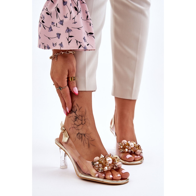 S.Barski Eleganta genomskinliga sandaler med gyllene lila dekoration 1