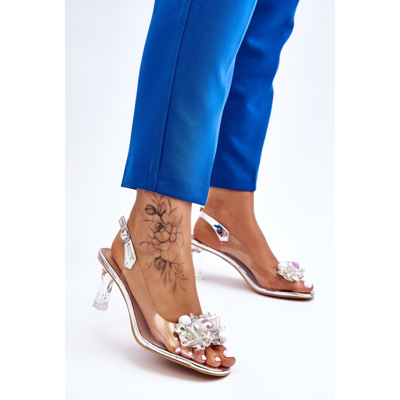 S.Barski Eleganta genomskinliga sandaler med Silver Lilah-dekoration 2