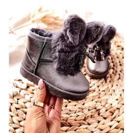Barnsnöskor med päls med öron Grå kanin brun silver- 1