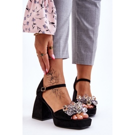 PS1 Fashionabla sandaler med kristaller på massiva klackar Svart Garrett 1