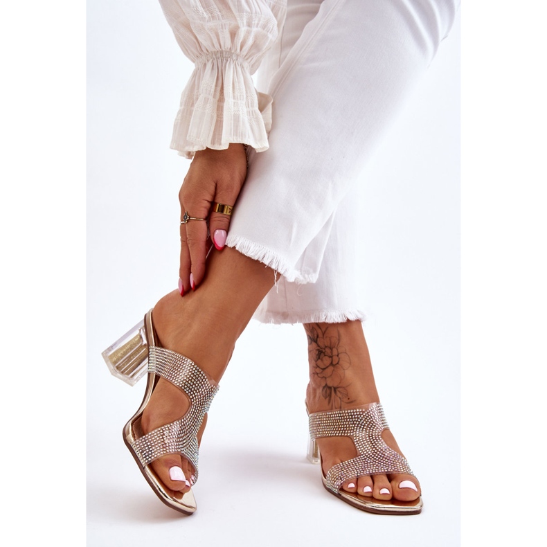 S.Barski Guld Jaxen-klackade sandaler med strass gyllene 2