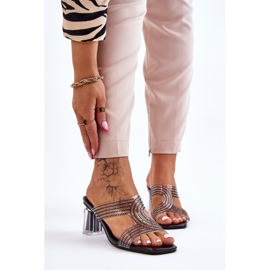 S.Barski Svarta klackade sandaler med strass Jaxen 1