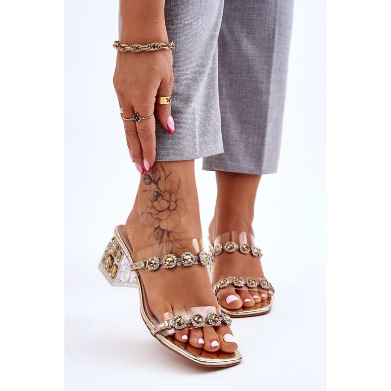 S.Barski Damtofflor med dekorativa zirkoner Golden Leyla gyllene 1