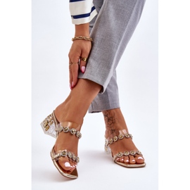 S.Barski Damtofflor med dekorativa zirkoner Golden Leyla gyllene 2