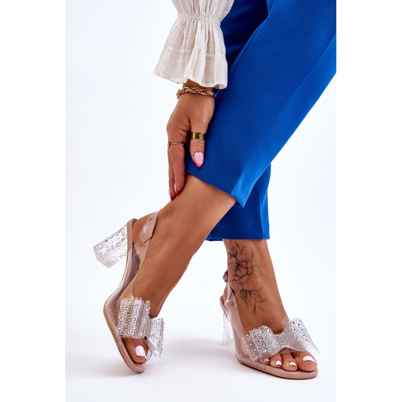 S.Barski Fashionabla genomskinliga sandaler med naken Ariella rosett rosa 2