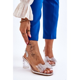 S.Barski Fashionabla genomskinliga sandaler med silver Ariella rosett silver- 1