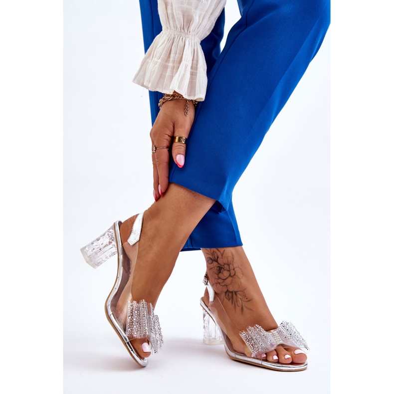 S.Barski Fashionabla genomskinliga sandaler med silver Ariella rosett silver- 2