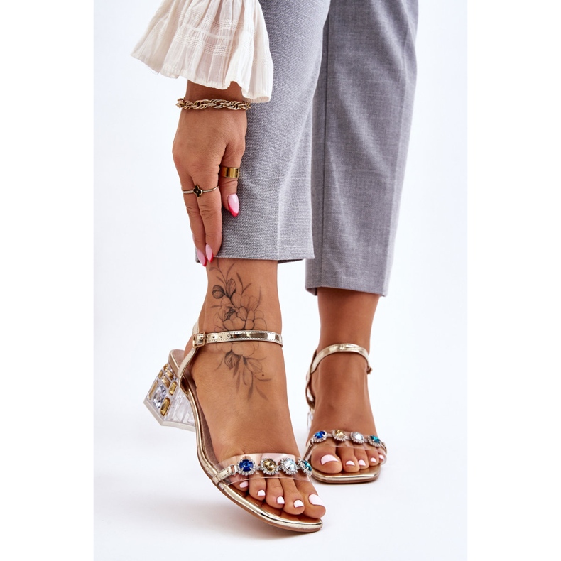 S.Barski Damsandaler på höga klackar med guld Esma-kristaller gyllene 1