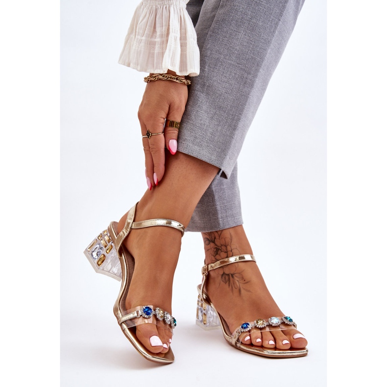 S.Barski Damsandaler på höga klackar med guld Esma-kristaller gyllene 2