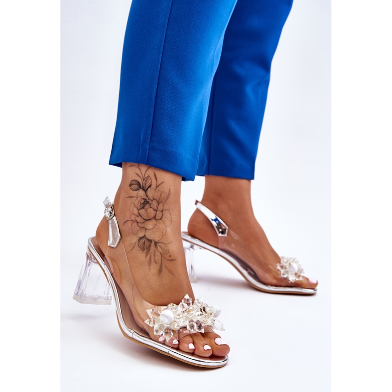 S.Barski Fashionabla genomskinliga sandaler med silver Carmelo ornament silver- 1